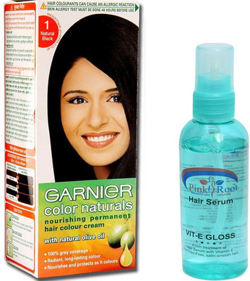 Garnier NATURAL BLACK HAIR COLOUR WITH PINK ROOT HAIR SERUM(Set of 2)