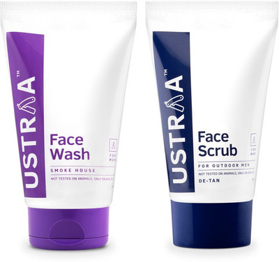 Ustraa By Happily Unmarried Face Wash Smoke House For Men (100 gm) Face Scrub for outdoor Men (100 gm)(Set of 2)
