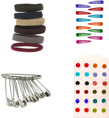 AccessHer Daily Essentials Hair accessories Combo for Women: Rubber Band, Safety pins, Tiktak pins, Studs Rubber Band(Multicolor)
AccessHer Daily Essentials Hair accessories Combo for Women: Rubber Band, Safety pins, Tiktak pins, Studs Rubber Band(Multicolor)