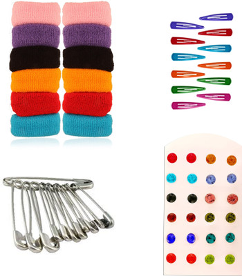 AccessHer Daily Essentials Hair accessories Combo for Women: Rubber Band, Safety pins, Tiktak pins, Studs Rubber Band(Multicolor)
AccessHer Daily Essentials Hair accessories Combo for Women: Rubber Band, Safety pins, Tiktak pins, Studs Rubber Band(Multicolor)