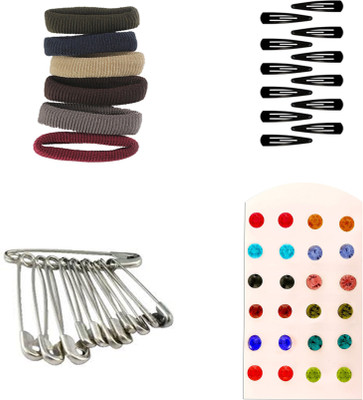 AccessHer Daily Essentials Hair accessories Combo for Women: Rubber Band, Safety pins, Tiktak pins, Studs Rubber Band(Multicolor)
AccessHer Daily Essentials Hair accessories Combo for Women: Rubber Band, Safety pins, Tiktak pins, Studs Rubber Band(Multicolor)