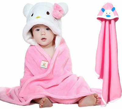 BRANDONN Animal Hooded Baby Blanket(Polyester, Pink