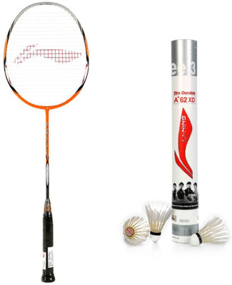 Li-Ning Li-Ning G-Tek 80 Muscle II Badminton Racquet + A+62 Feather Shuttlecock Combo Badminton Kit