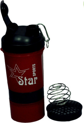 mega star 500 ml Protein Shaker Gym Bottle with 2 Storage Compartments and 1 Pill Tray 500 ml Shaker(Pack of 1, Red)