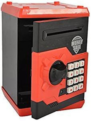 Skywalk Money Safe Kids Piggy Savings Bank with Electronic Lock Coin Bank(Black, Red)
