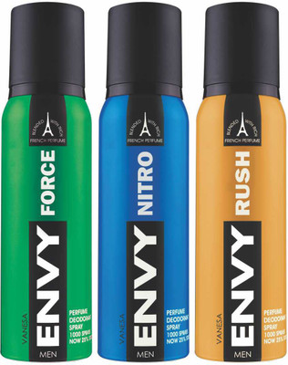 Envy Force, Nitro & Rush Deo Combo (Pack of 3) Body Spray Body Spray - For Men(360 ml, Pack of 3) 
Envy Force, Nitro & Rush Deo Combo (Pack of 3) Body Spray Body Spray - For Men(360 ml, Pack of 3)
