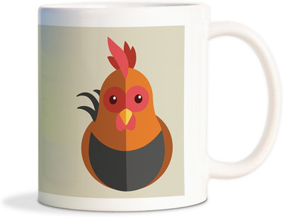 Red Flower Stylish Cock cute Coffee Ceramic Mug(300 ml), White
