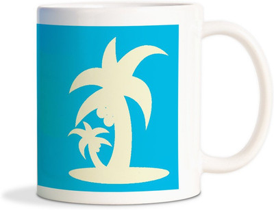 Red Flower cocunut tree design Coffee Ceramic Mug(350 ml), White