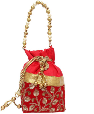 Bagaholics Ethnic Silk Potli Batwa Potli(Red, Gold), Gold;red