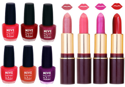 Nive NIVE 6 Vibrant Colour NAIL POLISH + 4 Rich Color QUNEX LIPSTICK COMBO(Set of 10)
Nive NIVE 6 Vibrant Colour NAIL POLISH + 4 Rich Color QUNEX LIPSTICK COMBO(Set of 10)