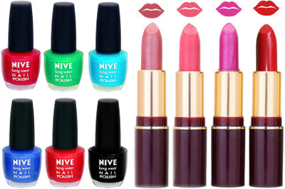 Nive NIVE 6 Vibrant Colour NAIL POLISH + 4 Rich Color QUNEX LIPSTICK COMBO(Set of 10)
Nive NIVE 6 Vibrant Colour NAIL POLISH + 4 Rich Color QUNEX LIPSTICK COMBO(Set of 10)