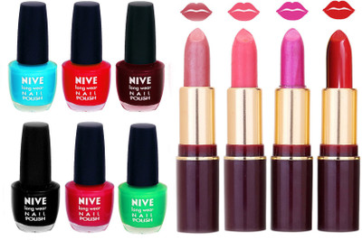 Nive NIVE 6 Vibrant Colour NAIL POLISH + 4 Rich Color QUNEX LIPSTICK COMBO(Set of 10)
Nive NIVE 6 Vibrant Colour NAIL POLISH + 4 Rich Color QUNEX LIPSTICK COMBO(Set of 10)