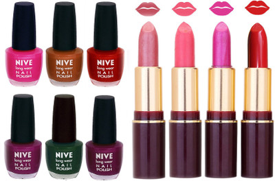 Nive NIVE 6 Vibrant Colour NAIL POLISH + 4 Rich Color QUNEX LIPSTICK COMBO(Set of 10)
Nive NIVE 6 Vibrant Colour NAIL POLISH + 4 Rich Color QUNEX LIPSTICK COMBO(Set of 10)