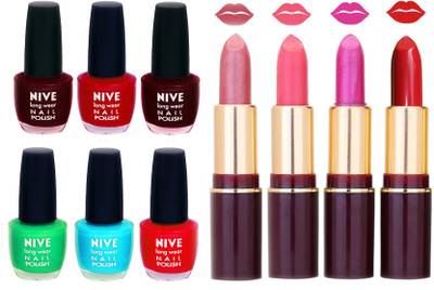Nive NIVE 6 Vibrant Colour NAIL POLISH + 4 Rich Color QUNEX LIPSTICK COMBO(Set of 10)
Nive NIVE 6 Vibrant Colour NAIL POLISH + 4 Rich Color QUNEX LIPSTICK COMBO(Set of 10)