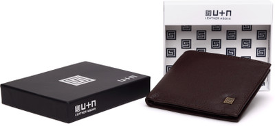 U+N Men Brown Genuine Leather Wallet(9 Card Slots)