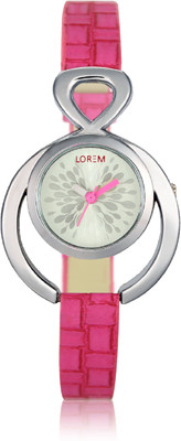 LOREM LR205 Beautiful Pink Design Leather Womens Watch - For Girls