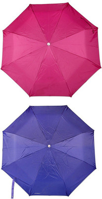Bizarro.in 3 Fold Set of 2 Plain Office Men::Women_337 Umbrella(Blue, Yellow)