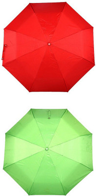 Bizarro.in 3 Fold Set of 2 Plain Office Men::Women_201 Umbrella(Green, Red)