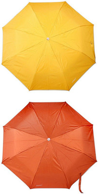 Bizarro.in 3 Fold Set of 2 Plain Office Men::Women_384 Umbrella(Maroon, Yellow)