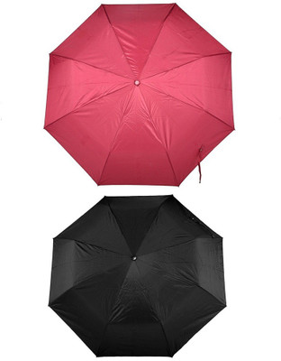Bizarro.in 3 Fold Set of 2 Plain Office Men::Women_47 Umbrella(Black, Pink)