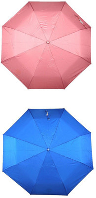 Bizarro.in 3 Fold Set of 2 Plain Office Men::Women_72 Umbrella(Blue, Pink)
