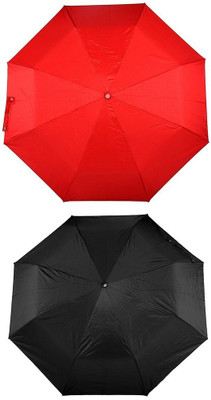 Bizarro.in 3 Fold Set of 2 Plain Office Men::Women_58 Umbrella(Black, Red)