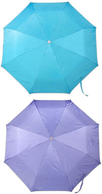 Bizarro.in 3 Fold Set of 2 Plain Office Men::Women_358 Umbrella(Purple, Blue)