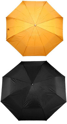 Bizarro.in 3 Fold Set of 2 Plain Office Men::Women_54 Umbrella(Black, Yellow)