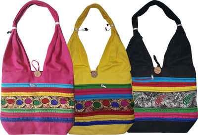 Fashion Bizz Men & Women Casual Black, Yellow, Pink Canvas Shoulder Bag, Black;pink;yellow