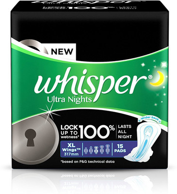 Whisper Whisper Ultra Overnight - Extra Large Wings Sanitary Pad(Pack of 15)