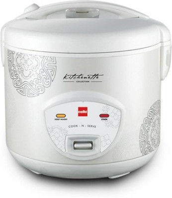 Cello cook n serve Electric Rice Cooker(1 L, White)