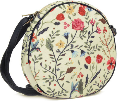 People Women Casual Beige, Blue Canvas Sling Bag