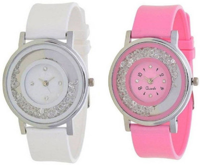 Infinity Enterprise movable diamonds in dial white pink Watch - For Women
