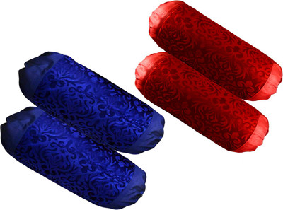 BELIVE-ME Damask Bolsters Cover(Pack of 4, 40 cm*75 cm, Blue, Red)