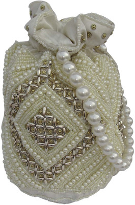 ALAR Handmade Potli Bag with Beadwork Potli(White)