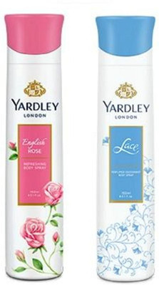Yardley London English Rose and Lace Combo Pack 2 Deodorant Spray - For Women(150 ml, Pack of 2)
Yardley London English Rose and Lace Combo Pack 2 Deodorant Spray - For Women(150 ml, Pack of 2)