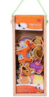 Emob 18 PCS Magnetic Wooden Farm Animals with Wooden Carry Case(Multicolor)