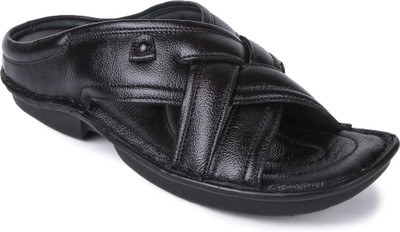 Feather Leather Men Black Flats