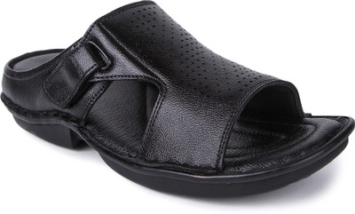 Feather Leather Slippers, Black