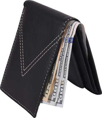 Accezory Men Black Genuine Leather Wallet(3 Card Slots)