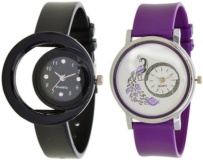 Miss Perfect Peacock Purple and Moon Black beautiful Pu Watch Watch - For Women