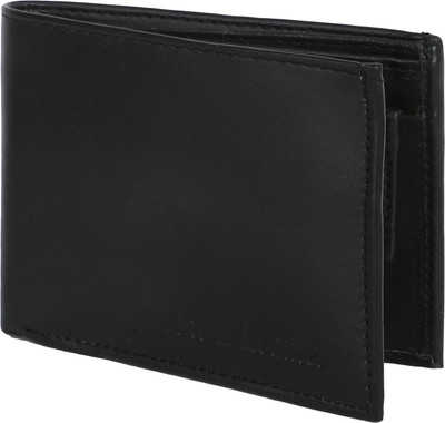 AMJ Men Black Genuine Leather Wallet(3 Card Slots)