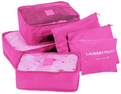 Italish Set of 6 Laundry Pouch Luggage Bag Packing Cubes Travel Storage(Pink)