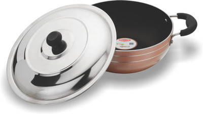 Marlex Enrich (2.6 mm series) with Stainless Steel Lid Kadhai 26 cm with Lid(Aluminium, Non-stick), Brown