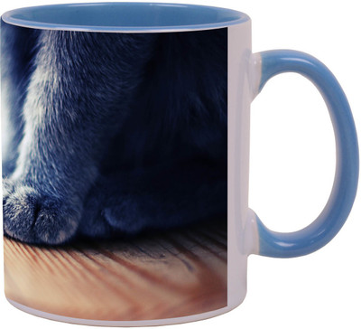 Arkist grey paws Blue Ceramic Mug(340 ml), Multicolor