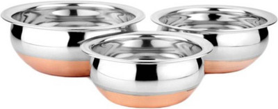 Sayee Handi Copper glossy Set of 3 Handi 1 L(Stainless Steel, Copper), Brown;silver