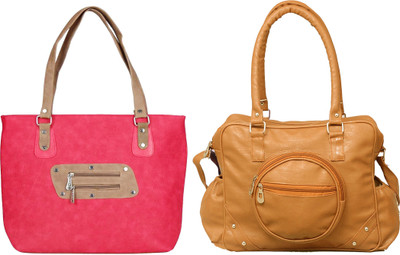 Vera stayle Hand-held Bag(Pink, Beige), Beige;pink