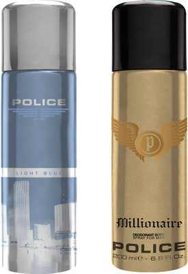 Police Light Blue Millionaire Deodorant Spray - For Men(400 ml, Pack of 2)
