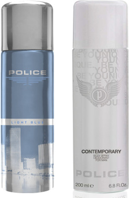 Police Light Blue Contemporary Deodorant Spray - For Men(400 ml, Pack of 2)