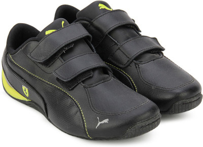 Puma Girls Velcro Basketball Shoes(Black, Black-black-vibrant yellow